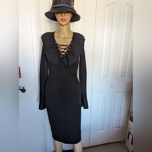 MAIN STRIP BLACK FITTED BELL SLEEVE DRESS size M.